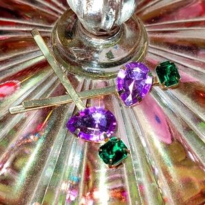 3 Bobby pins purple and green stones